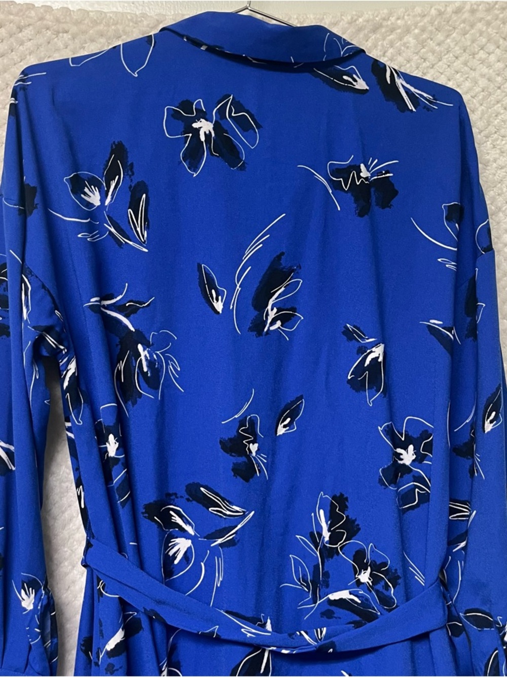 Nine West Shirt Dress Ruffle Hem Floral Button-Front Tie Waist Blue Medium - Picture 9 of 11